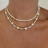 Pearl Love Heart Pendant Paperclip Golden Chain Bead Charm Party Necklace