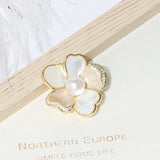 14K Plated Pearl Shell Flower Brooch Scarf Buckle Accessory
