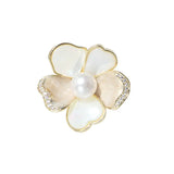 14K Plated Pearl Shell Flower Brooch Scarf Buckle Accessory