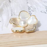 14K Plated Pearl Shell Flower Brooch Scarf Buckle Accessory