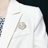 14K Plated Pearl Shell Flower Brooch Scarf Buckle Accessory