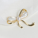 14K plated pearl shell bowknot brooch costume jewelry
