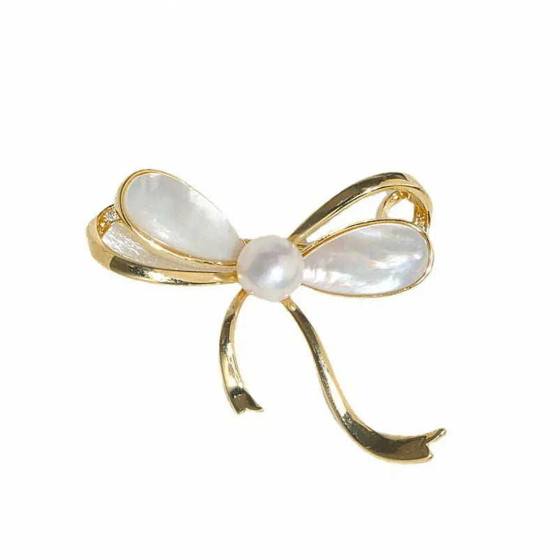 14K plated pearl shell bowknot brooch costume jewelry