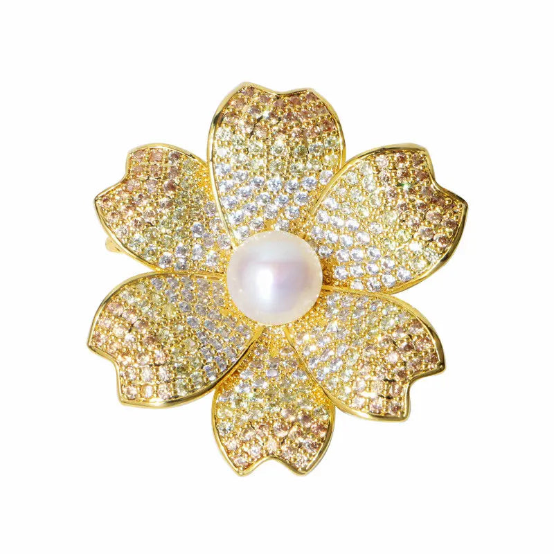 14K Plated Natural Pearl Ins Fine Brooch Costume Jewelry