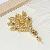 14K Plated Natural Pearl Wheat Plant CZ Brooch