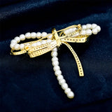Women CZ Pearl Knot Suit Wedding Brooches Fine Jewelry