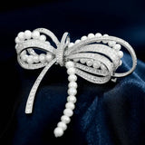 Women CZ Pearl Knot Suit Wedding Brooches Fine Jewelry