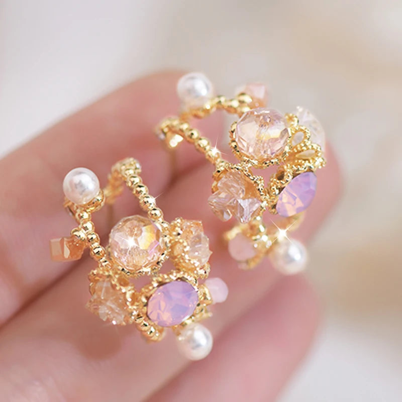 Crystal Micro Inlaid Pearl Earrings for Women