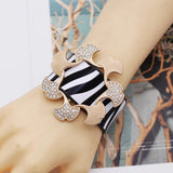 Crystal Cuff Leather Bracelet Women Wide Punk Jewelry