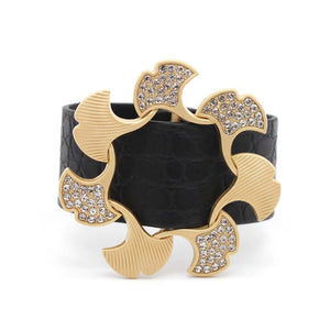 Crystal Cuff Leather Bracelet Women Wide Punk Jewelry