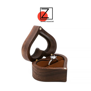 Heart Walnut Wood Ring Box Engagement Ring Holder