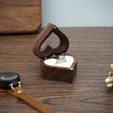 Heart Walnut Wood Ring Box Engagement Ring Holder