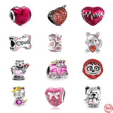 925 Silver Dog Bone Heart Bead Charms Bracelet Accessories