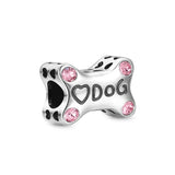 925 Silver Dog Bone Heart Bead Charms Bracelet Accessories