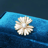 Cubic Zircon Natural Pearl Daisy Flower Brooch