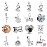 Silver 925 PET CAT Heart DOG Paw Bone Charm Bead Fit Bracelets DIY
