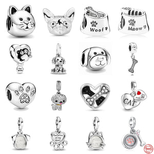 Silver 925 PET Dog Cat Basin Dangle Charm Bead For Bracelets DIY