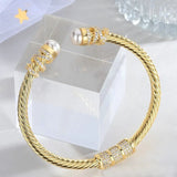Pearl Women Cuff Bangles with Cubic Zircon Plating