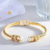 Pearl Women Cuff Bangles with Cubic Zircon Plating