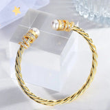 Pearl Women Cuff Bangles with Cubic Zircon Plating