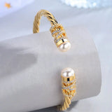 Pearl Women Cuff Bangles with Cubic Zircon Plating