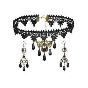 Women Lace Flower Choker Necklace Bracelet Set Wedding Party