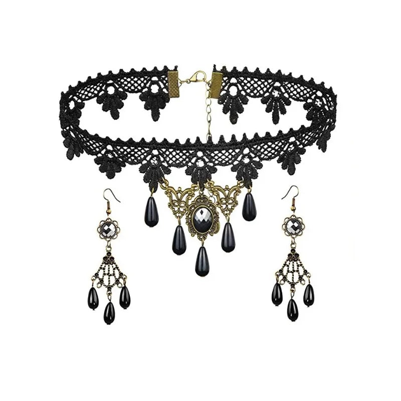 Women Lace Flower Choker Necklace Bracelet Set Wedding Party