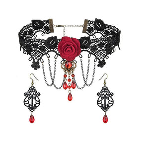 Women Lace Flower Choker Necklace Bracelet Set Wedding Party