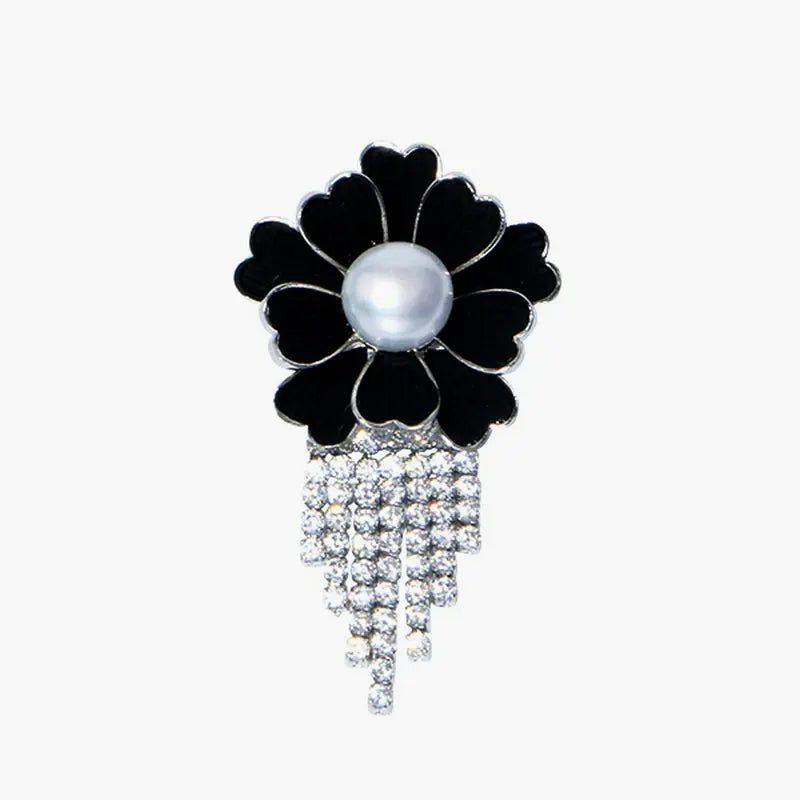 Natural Pearl Flower Tassel Zircon Brooches Suit Jewelry