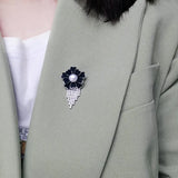 Natural Pearl Flower Tassel Zircon Brooches Suit Jewelry