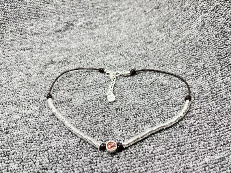 Orange Beaded Necklace 925 Silver Plated Holiday Gift