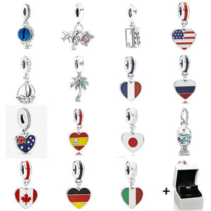 925 Sterling Silver National Flag Pendant DIY Bracelet Jewelry