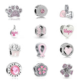 Pink Ribbon Pave Women Berloque 925 Sterling Silver Bracelet