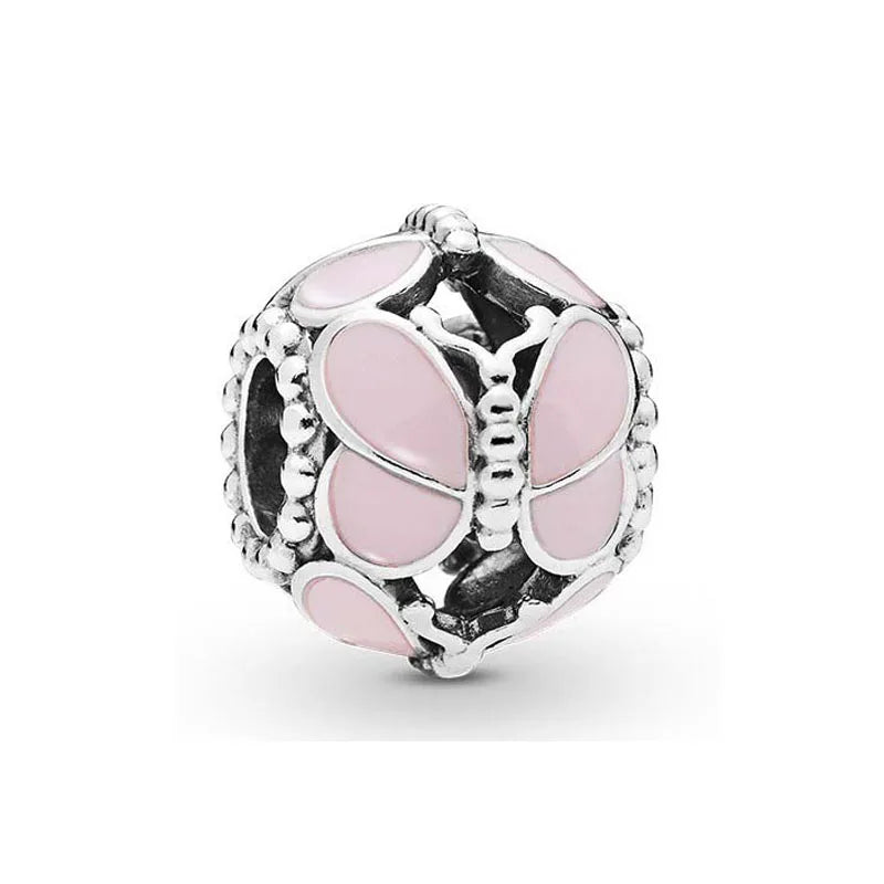 Pink Ribbon Pave Women Berloque 925 Sterling Silver Bracelet