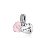 Pink Ribbon Pave Women Berloque 925 Sterling Silver Bracelet