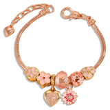 Pink Daisy Flower Charms Stainless Steel Bracelet Metal Balls Chain Love Heart