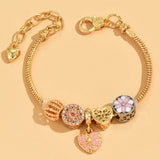 Stainless Steel Snake Chain Bracelet with Heart Flower Charm