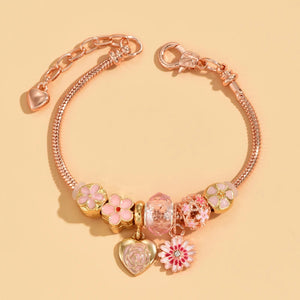 Stainless Steel Snake Chain Bracelet with Heart Flower Charm