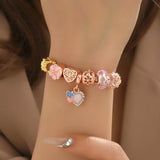Stainless Steel Snake Chain Bracelet with Heart Flower Charm