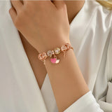 Stainless Steel Snake Chain Bracelet with Heart Flower Charm