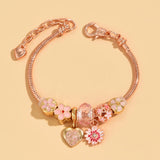 Stainless Steel Snake Chain Bracelet with Heart Flower Charm
