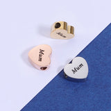 20Pcs Mum Heart Beads Mirror Polish Stainless Steel DIY Necklace Bracelets