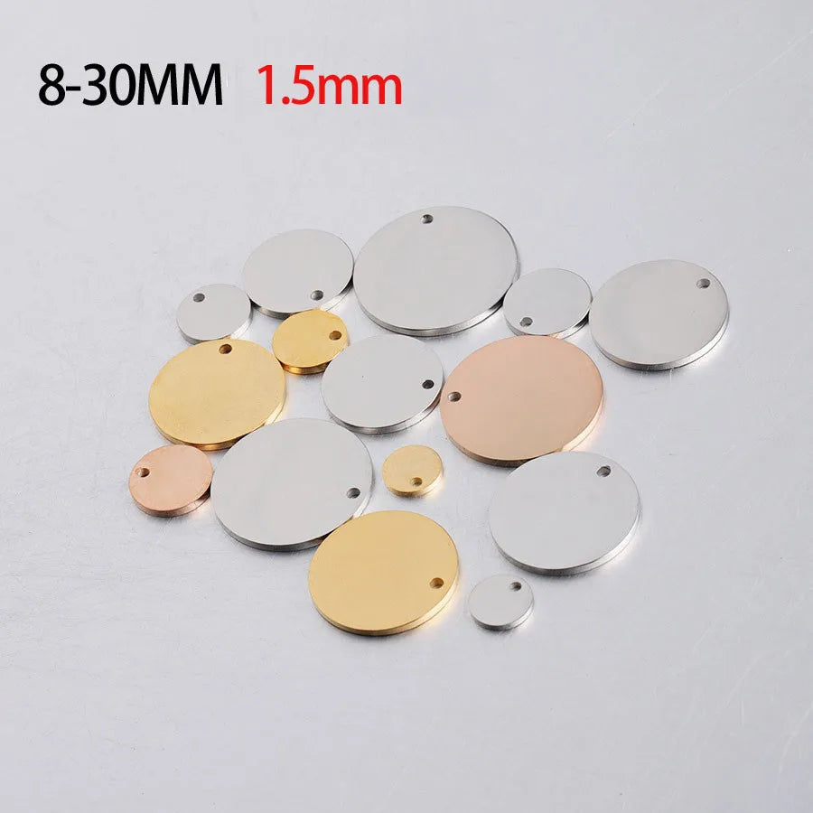 20Pcs Stainless Steel Round Pendants Stamping Blanks 8-30mm DIY Necklace