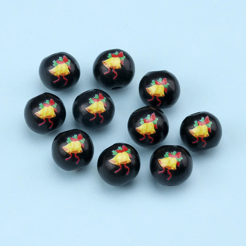 20Pcs 16mm Christmas Bells Hemu Wooden Beads Xmas Santa Party Decorations