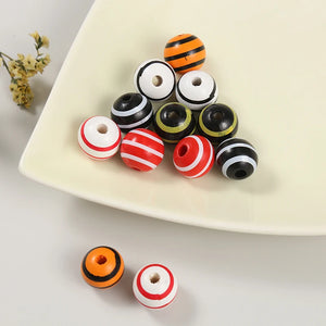 20Pcs 16mm Striped Wooden Beads Halloween Party Decoration Children's Toys
