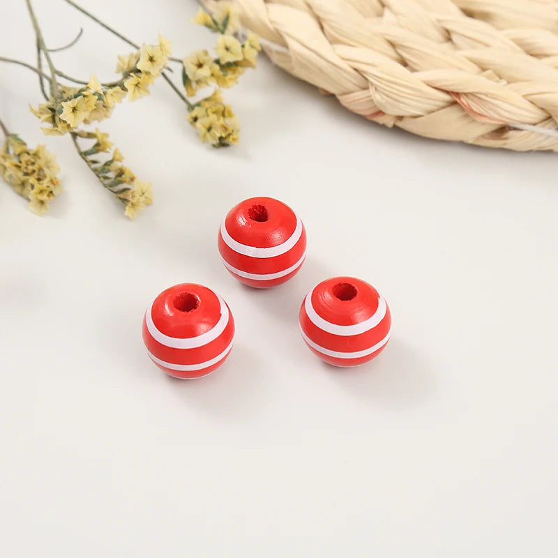 20Pcs 16mm Striped Wooden Beads Halloween Party Decoration Children's Toys