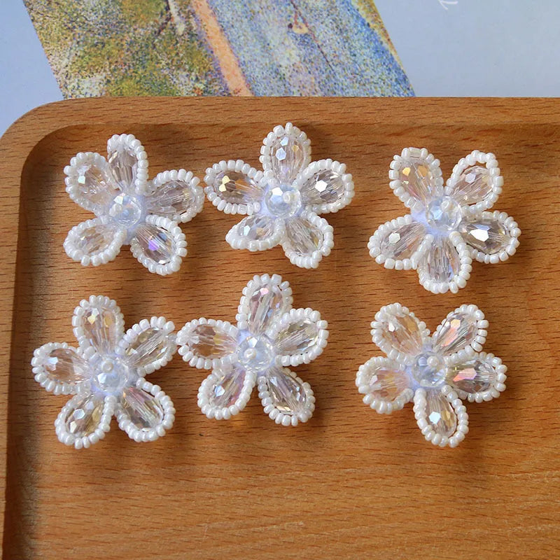 20pcs Crochet Crystal Rhinestone Pearl Flower Charms Pendant DIY Decoration