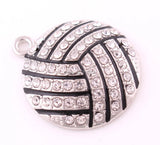 Rhodium Plated Crystal Enamel Volleyball Sports Pendants x10