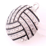 Rhodium Plated Crystal Enamel Volleyball Sports Pendants x10