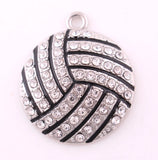 Rhodium Plated Crystal Enamel Volleyball Sports Pendants x10